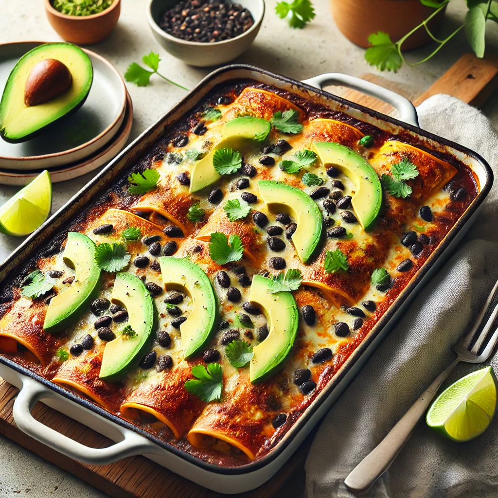 A BOWL OF FLAVORFUL VEGAN BLACK BEAN DISH TOPPED WITH FRESH HERBS AND SERVED WITH RICE