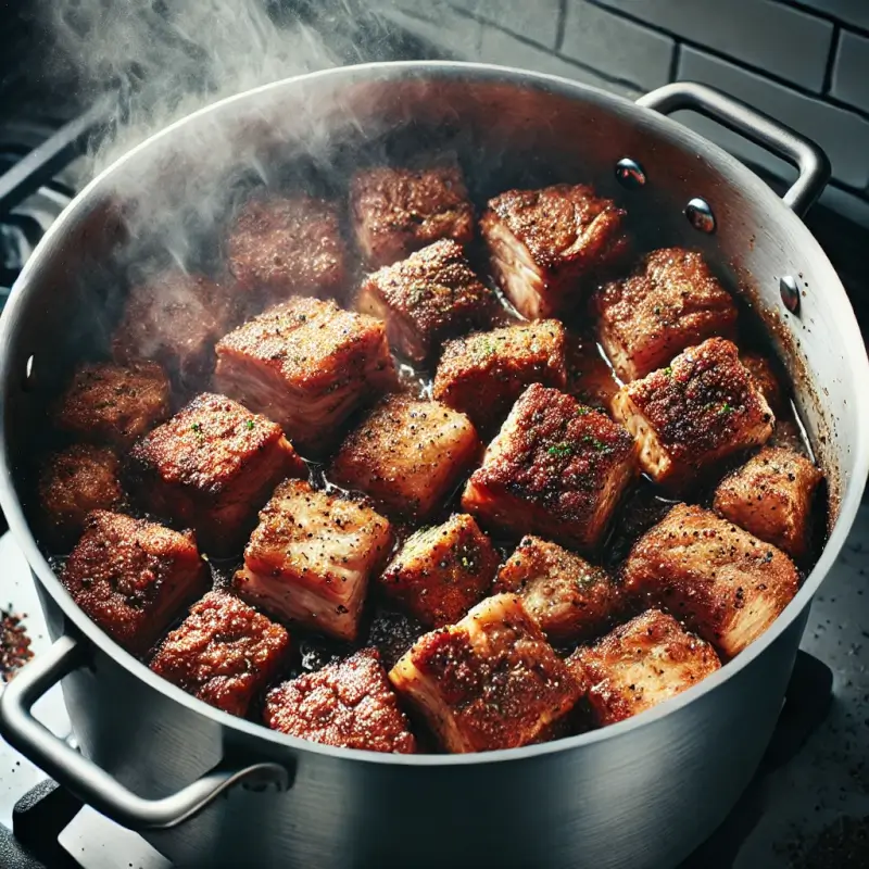 CRISPY PORK CARNITAS WITH GOLDEN-BROWN EDGES, GARNISHED WITH FRESH CILANTRO, LIME WEDGES, AND SERVED WITH WARM TORTILLAS