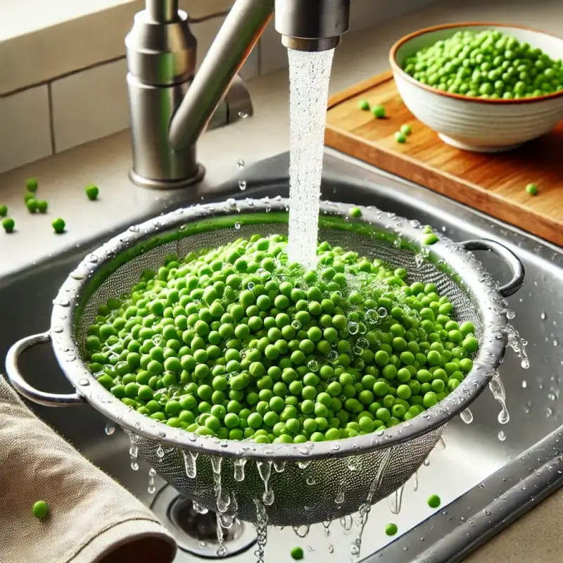 A BOWL OF DRIED PEA SOUP GARNISHED WITH FRESH PARSLEY, SERVED WITH A SLICE OF CRUSTY BREAD ON A WOODEN TABLE.