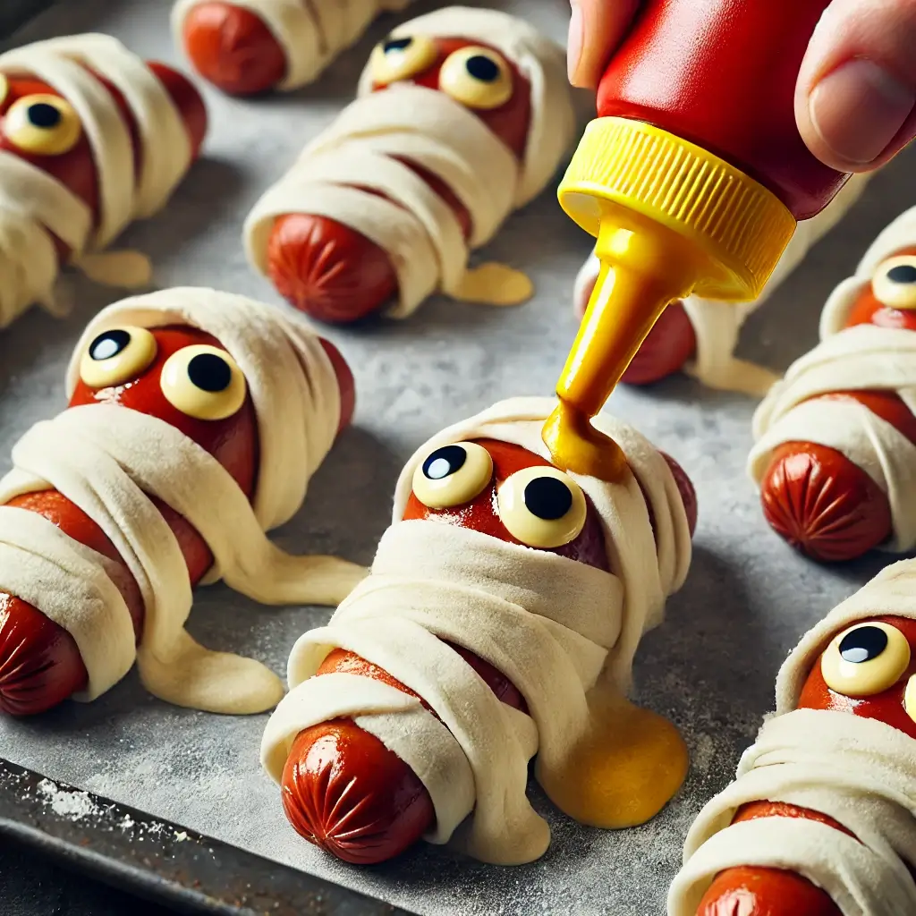 MUMMY HOT DOGS, HALLOWEEN SNACK, EASY HALLOWEEN RECIPE
