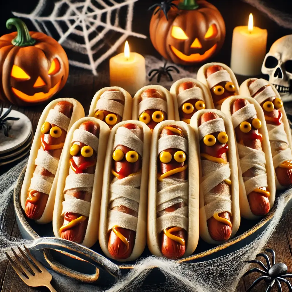 MUMMY HOT DOGS, HALLOWEEN SNACK, EASY HALLOWEEN RECIPE
