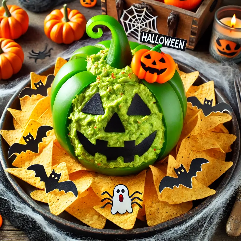 HALLOWEEN GUACAMOLE, PUMPKIN GUACAMOLE, HALLOWEEN DIP, GUACAMOLE RECIPE, SPOOKY SNACKS