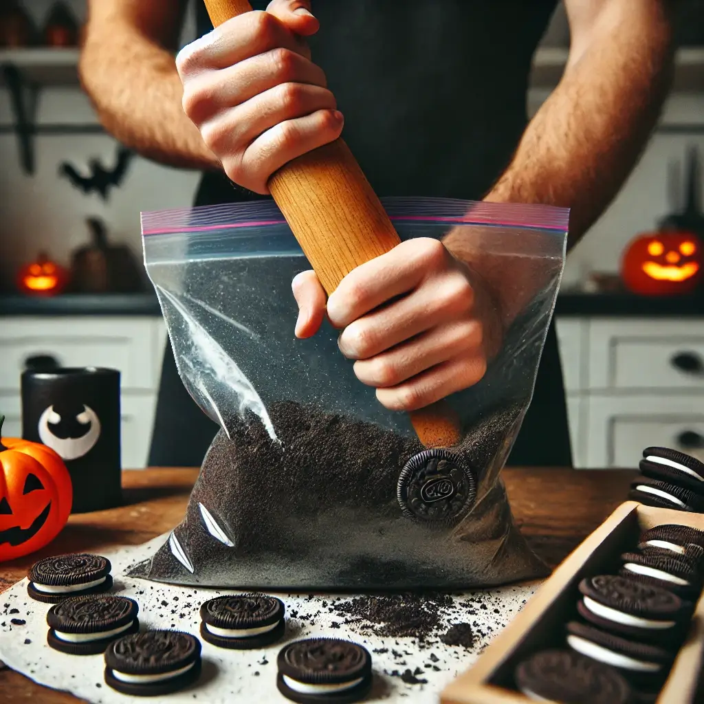 GRAVEYARD PUDDING CUPS WITH CHOCOLATE PUDDING, OREO DIRT, AND MILANO COOKIE TOMBSTONES FOR HALLOWEEN